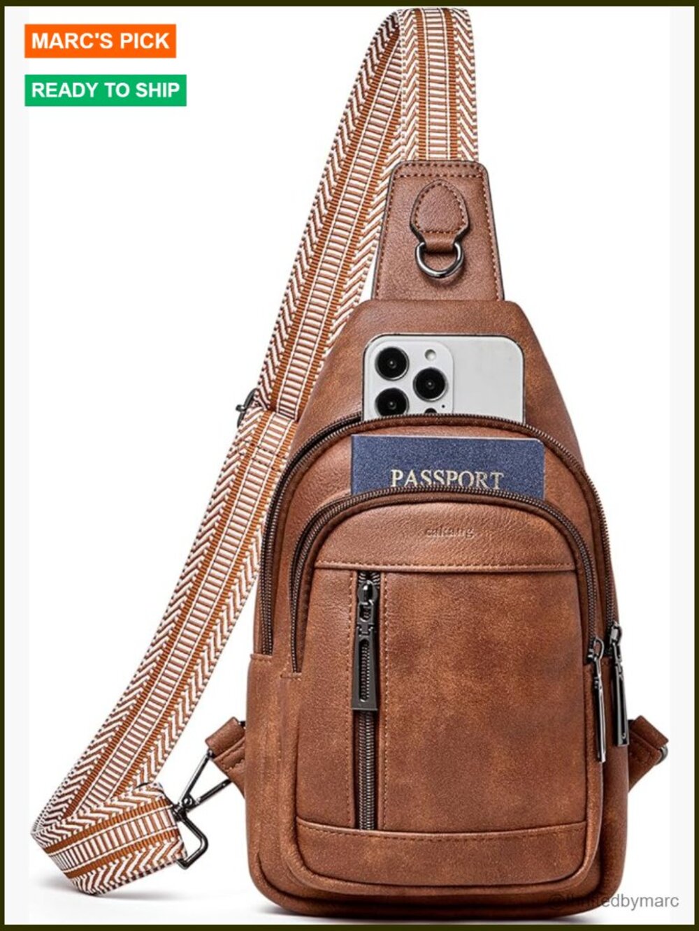 Vegan Leather Crossbody Sling Bag With 10 Pockets Travel Daypack